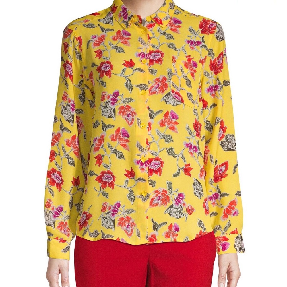 NEW! PHILOSOPHY APPAREL BLOUSE M YELLOW RED FLORAL